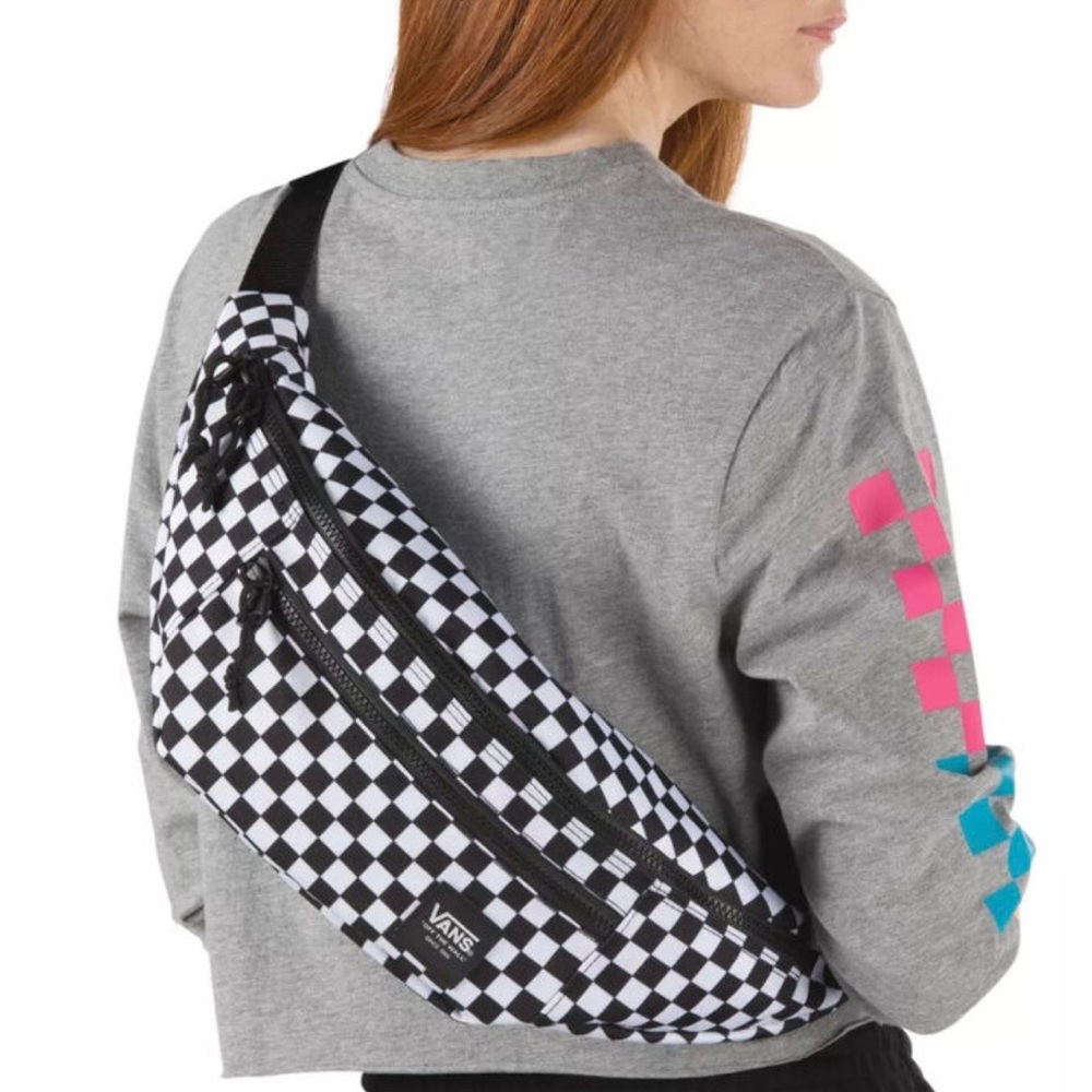 Vans Ward Crossbody Black-White Checkerboard Large Fanny Pack Unisex - Picture 14 of 15